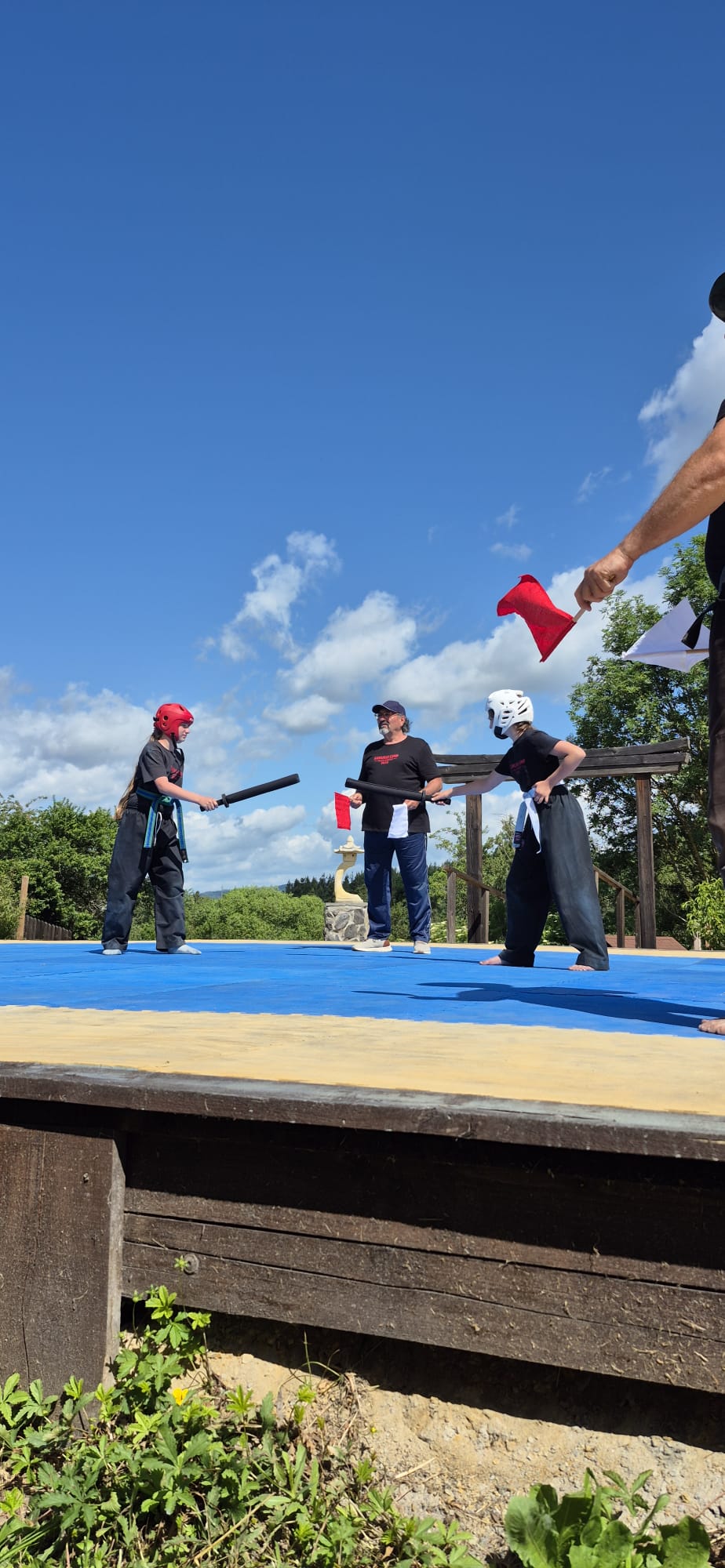 Kinder trainieren Kampfkunst und Tai-Chi in einem Sommercamp
